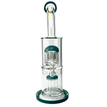 Load image into Gallery viewer, 14mm Tornado Glass Teal Double Perc Dab Rig
