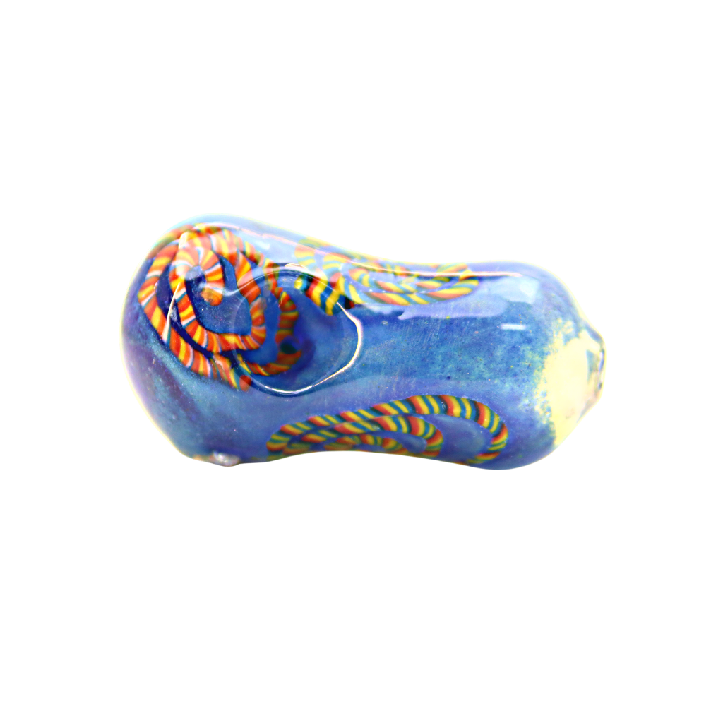 Blue Hand Pipe with Rainbow Rope Design