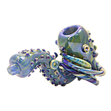 Load image into Gallery viewer, Blue Sherlock Hand Pipe with Horns and Tentacles
