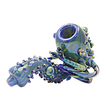 Load image into Gallery viewer, Blue Sherlock Hand Pipe with Horns and Tentacles
