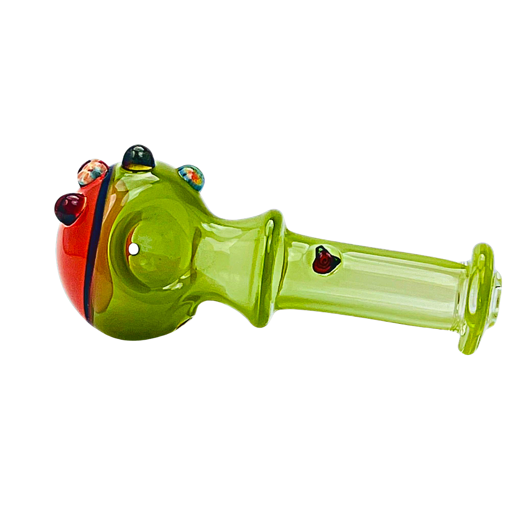 Headley Glass Art Green and Orange Spoon Hand Pipe