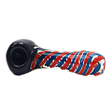 Load image into Gallery viewer, Red and Blue Swirl Hand Pipe with Black Bowl
