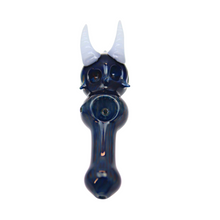 Load image into Gallery viewer, Blue Skull Hand Pipe with Horns
