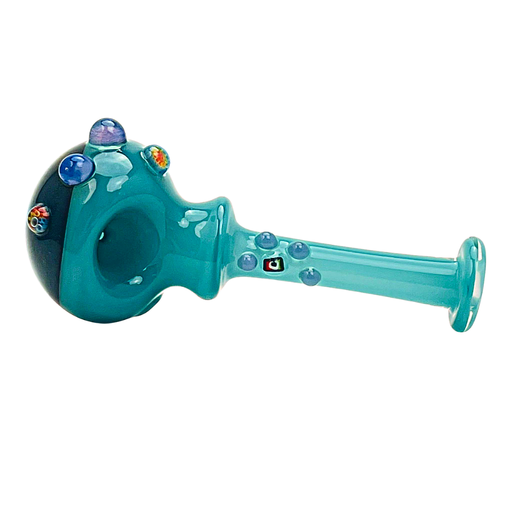 Headley Glass Art Teal and Black Spoon Hand Pipe