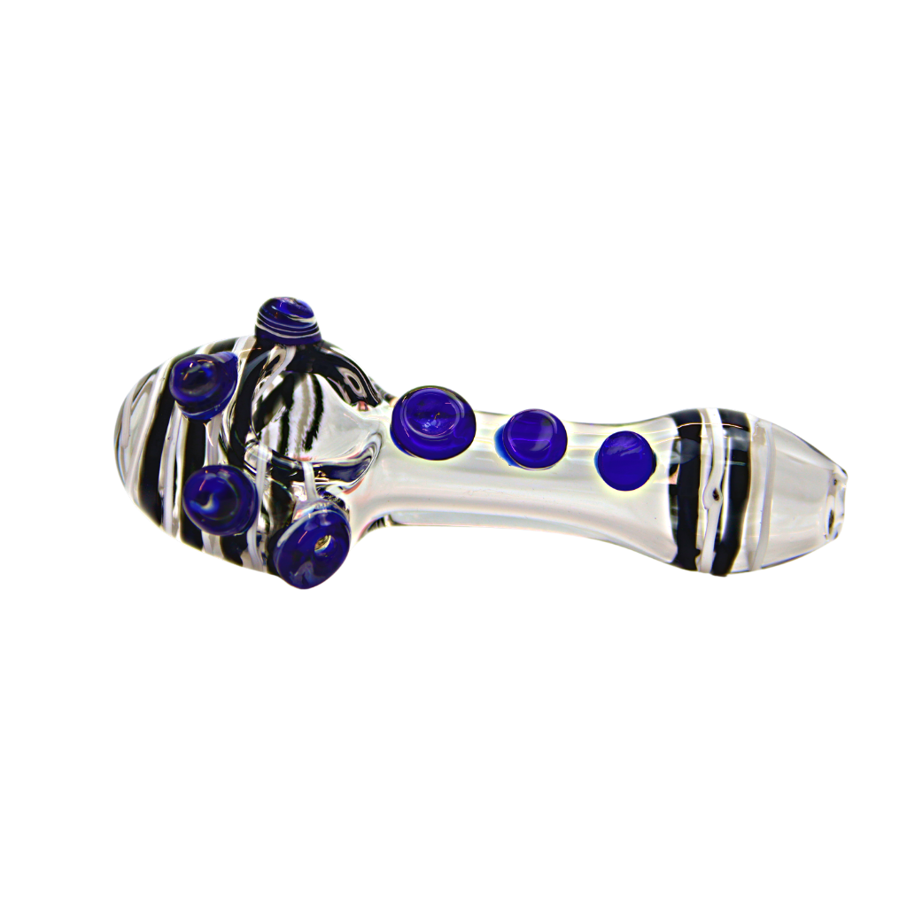 Clear Hand Pipe with Stripes and Blue Tentacle