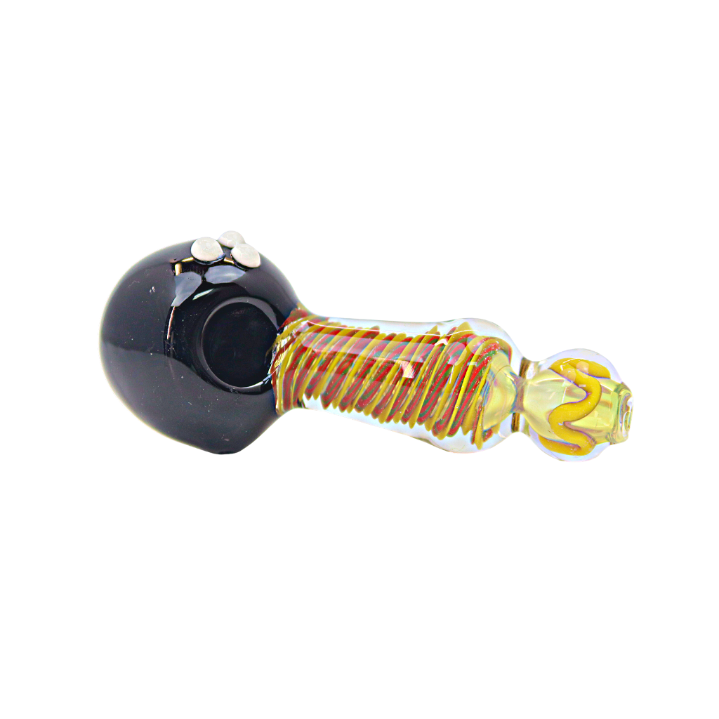 Red and Yellow Swirl Hand Pipe with Black Bowl