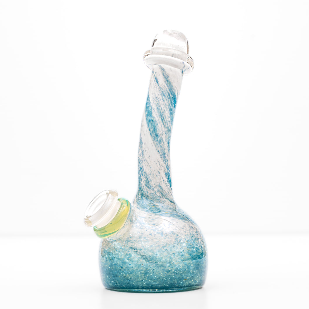 14mm Handle Glass Blue and White Swirl Frittered Dab Rig