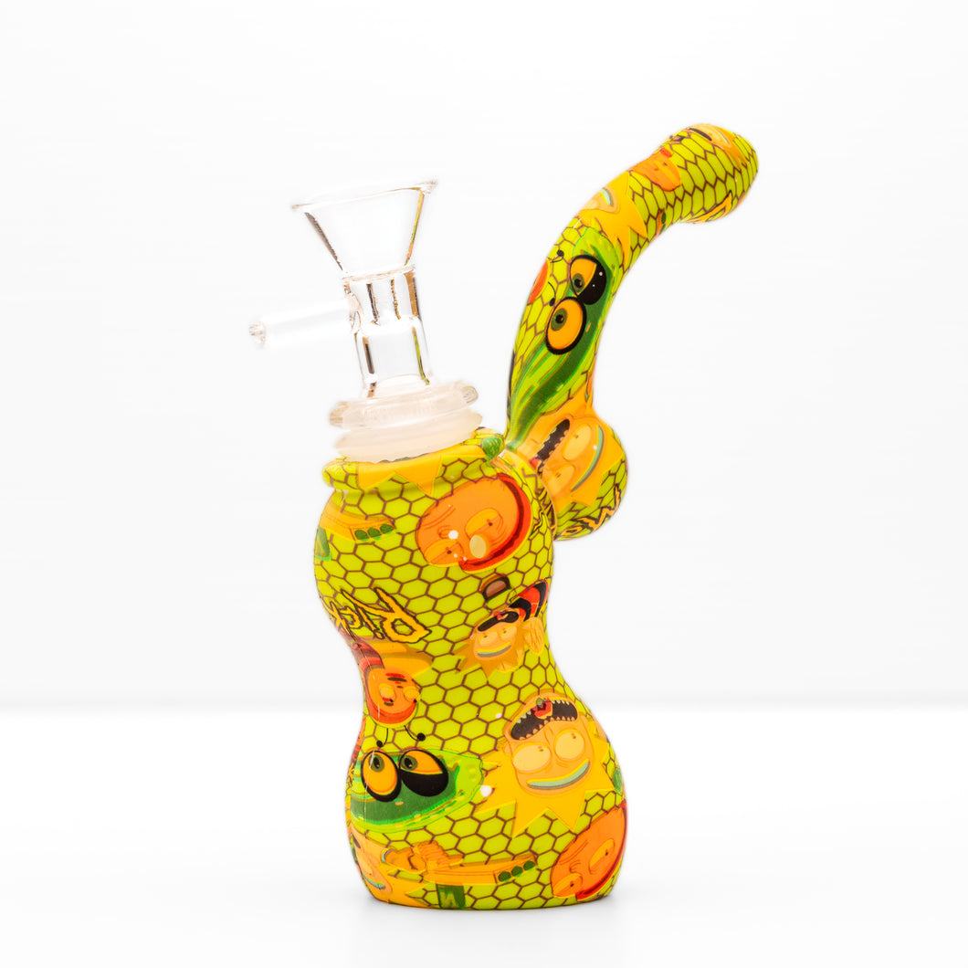 14mm Silicone Green Rick and Morty Honeycomb Bubbler
