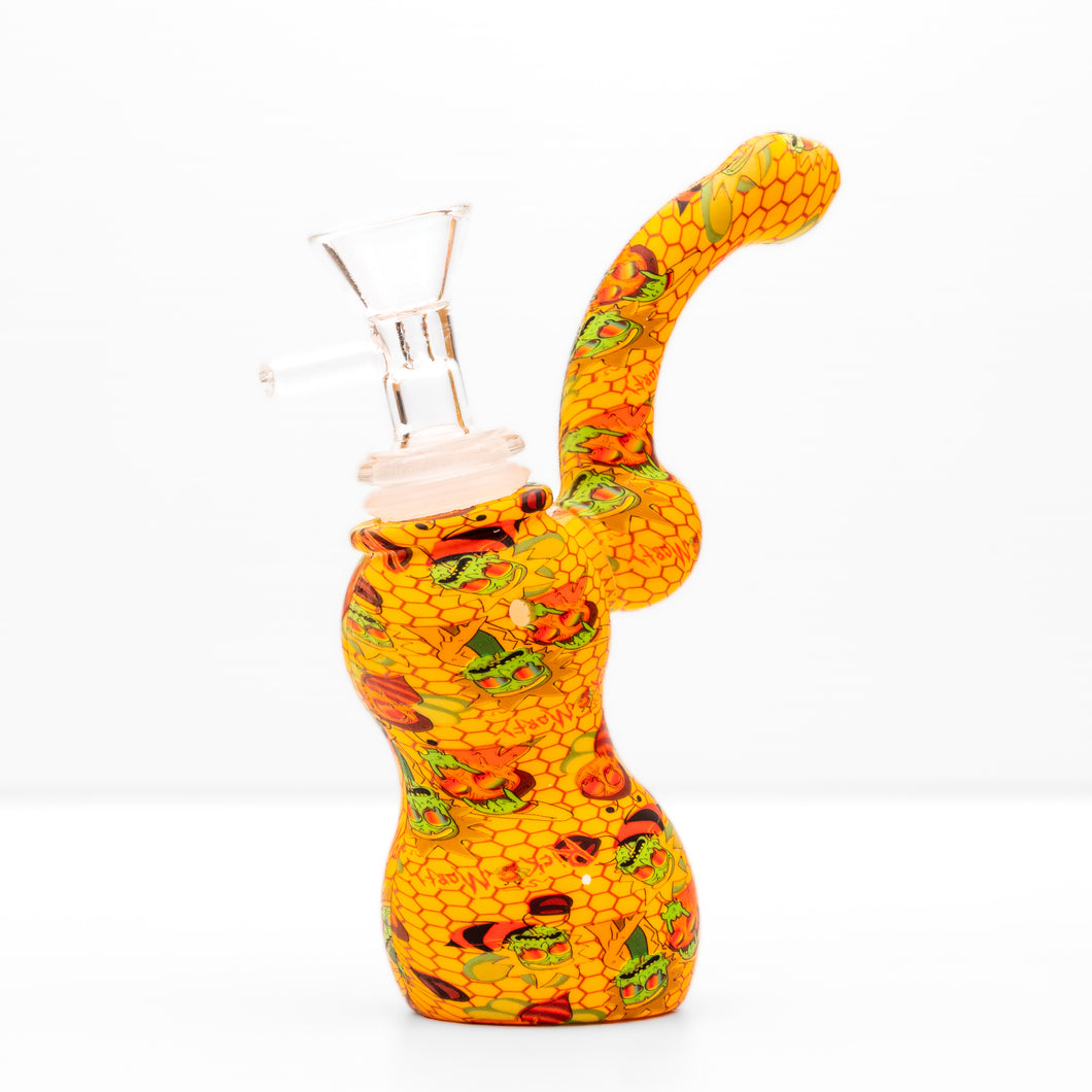 14mm Silicone Orange Rick and Morty Honeycomb Bubbler