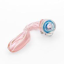 Load image into Gallery viewer, Handle Glass Pink with White Swirl with Blue Opal Sherlock Hand Pipe
