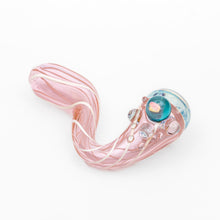 Load image into Gallery viewer, Handle Glass Pink with White Swirl with Blue Opal Sherlock Hand Pipe
