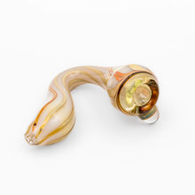 Load image into Gallery viewer, Handle Glass Cream with Tan Swirl with Opal Sherlock Hand Pipe
