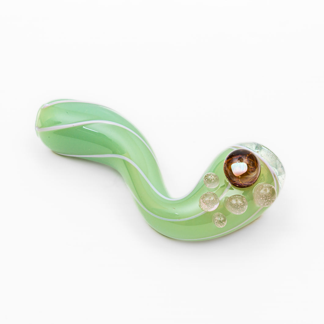 Handle Glass Green with Lilac Swirl with Opal Sherlock Hand Pipe