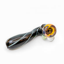 Load image into Gallery viewer, Handle Glass Black with Grey Swirl with Opal Sherlock Hand Pipe
