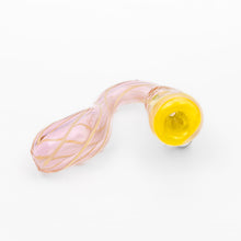 Load image into Gallery viewer, Handle Glass Pink with White Swirl with Yellow Opal Sherlock Hand Pipe
