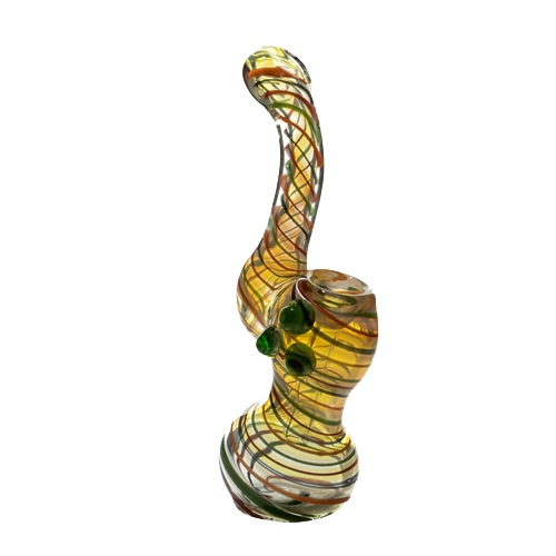 Fumed Green and Yellow Swirl Bubbler